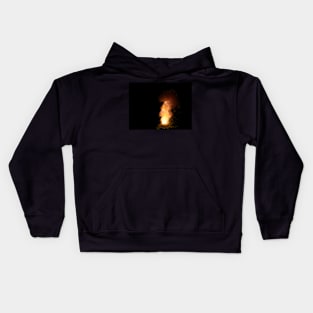 Realistic fiery explosion, orange color with sparks on a black background Kids Hoodie